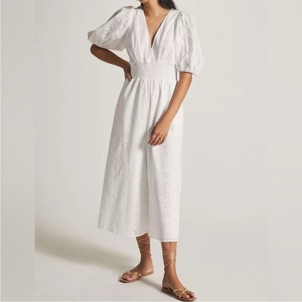 Anthropologie Hutch White Eyelet Smocked Waist Jumpsuit Size Extra Small